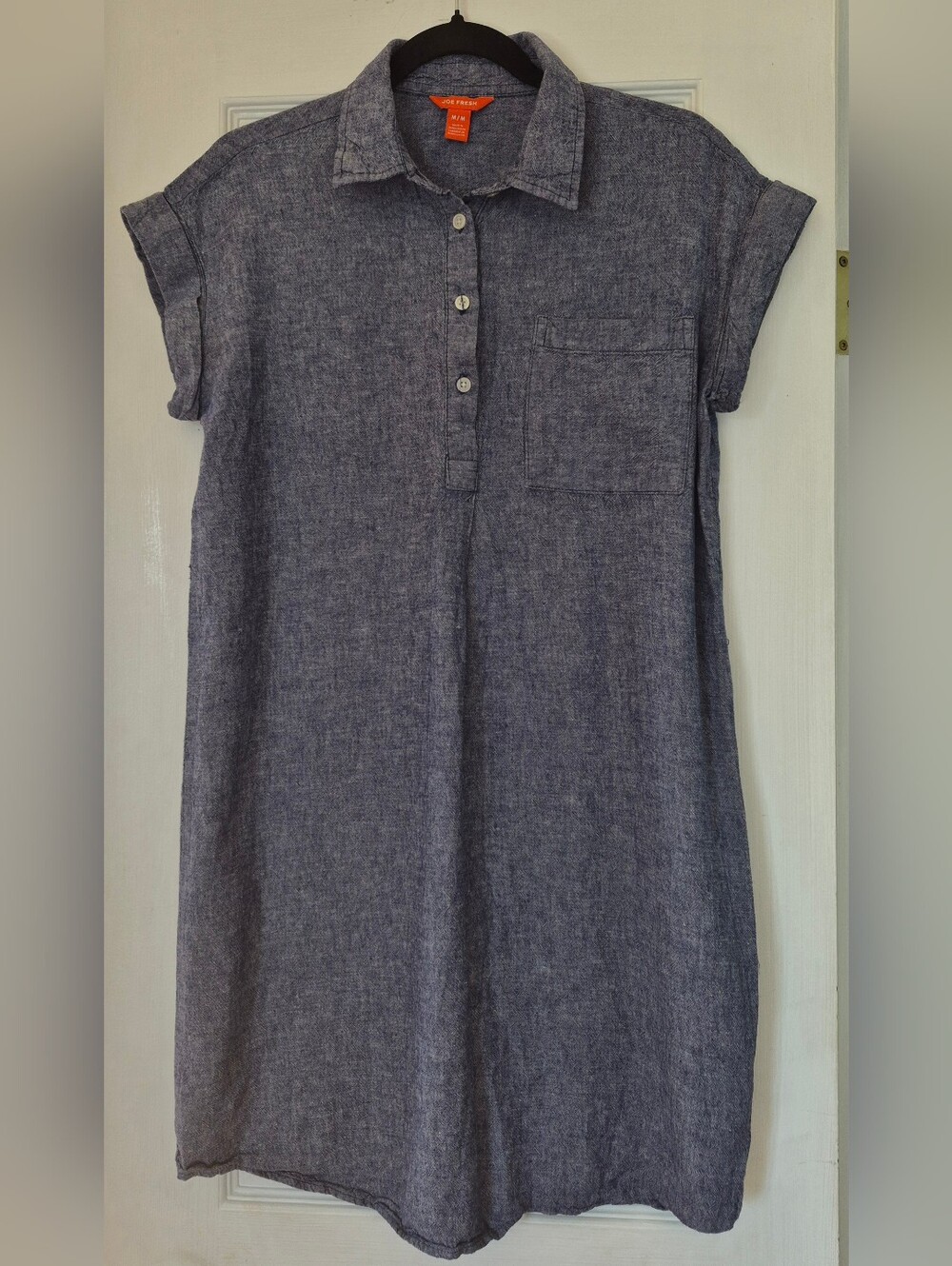 Joe Fresh Linen Shirt Dress Blue Medium Casual Boho Chambray Shift - Picture 2 of 9
